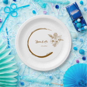 Create your own Elegant Gold Floral Catering Paper Plate