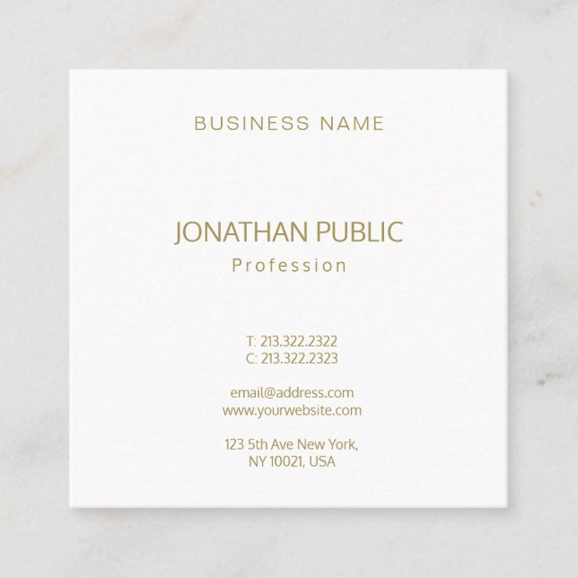 Create Your Own Elegant Gold Font Text Modern Square Business Card (Front)