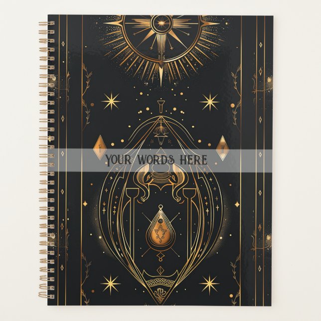 Create Your Own Elegant Gold Mystical Black Planner (Front)