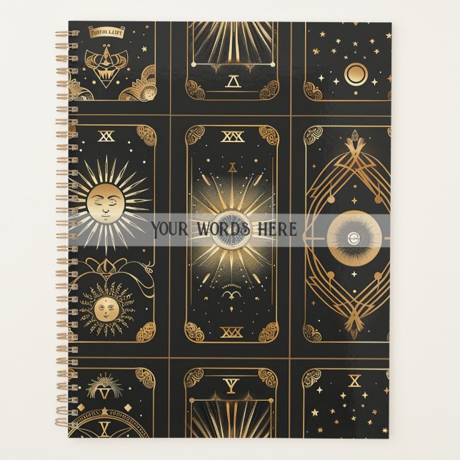 Create Your Own Elegant Gold Tarot Black Planner (Front)