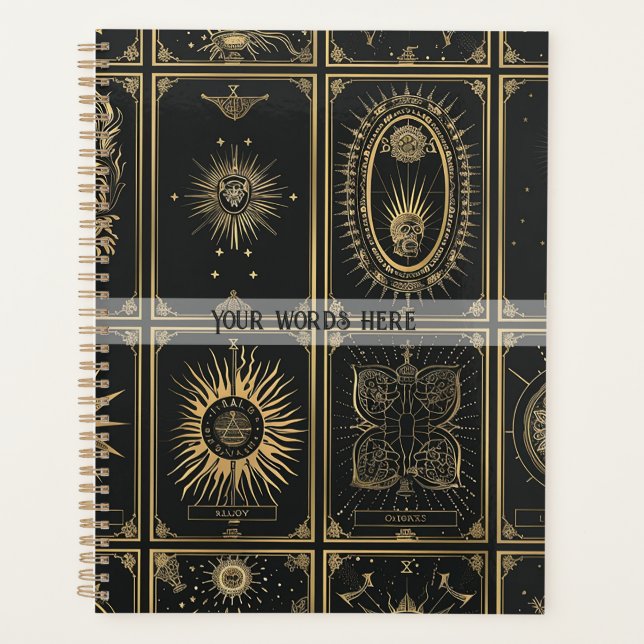 Create Your Own Elegant Gold Tarot Patchwork Planner (Front)