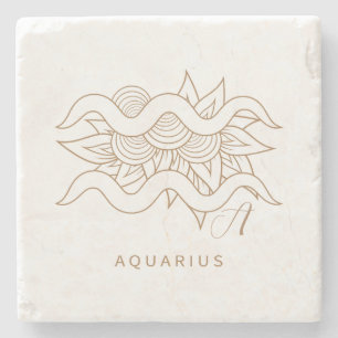Create Your Own Elegant Gold & White Aquarius Stone Coaster