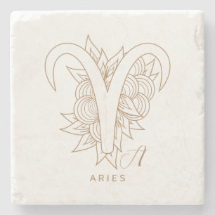 Create Your Own Elegant Gold & White Aries Stone Coaster
