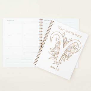 Create Your Own Elegant Gold & White Aries Zodiac Planner
