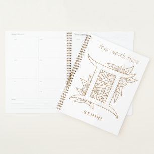 Create Your Own Elegant Gold & White Gemini Zodiac Planner
