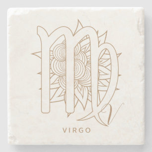 Create Your Own Elegant Gold & White Virgo Stone Coaster