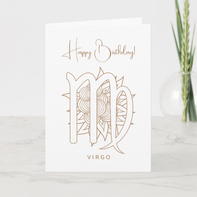 Create Your Own Elegant Gold & White Virgo Zodiac Holiday Card (Front)