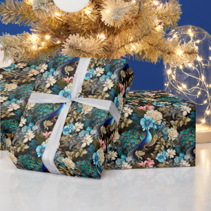 Create Your Own Elegant Peacock Floral Wrapping Paper