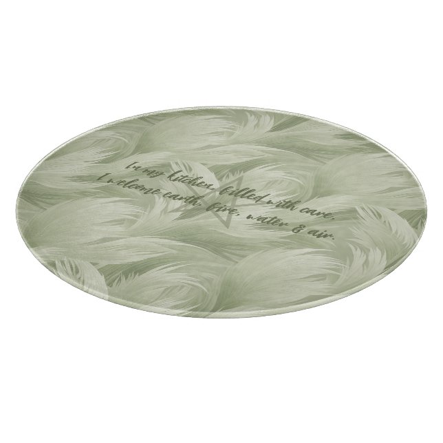 Create Your Own Elegant Wavy Green Feathers Cutting Board (Corner)