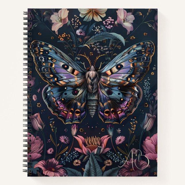 Create Your Own Enchanted Kaleidoscope Moth Floral Notebook (Front)