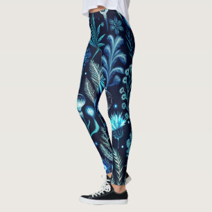 Create Your Own Ethereal Garden Teal Wildflowers Leggings
