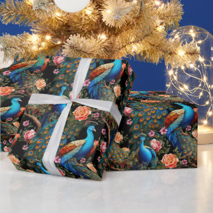 Create Your Own Exotic Peacock Floral Wrapping Paper