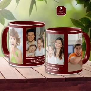 Create Your Own Family Name 3 Photo Collage Maroon Mug
