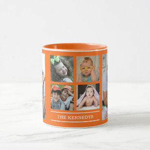 Create Your Own Family Name 6 Photo Collage Orange Mug