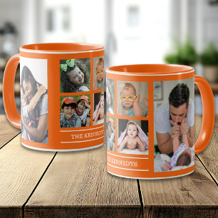 Create Your Own Family Name 6 Photo Collage Orange Mug