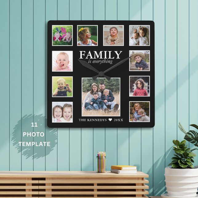 Create Your Own Family Name Quote 11 Photo Collage Square Wall Clock (Create Your Own Family Name Quote 11 Photo Collage Square Wall Clock
)