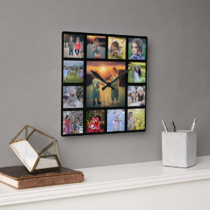 Create your own family photo collage black square wall clock