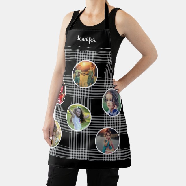 Create your own family photo collage buffalo plaid apron (Insitu)