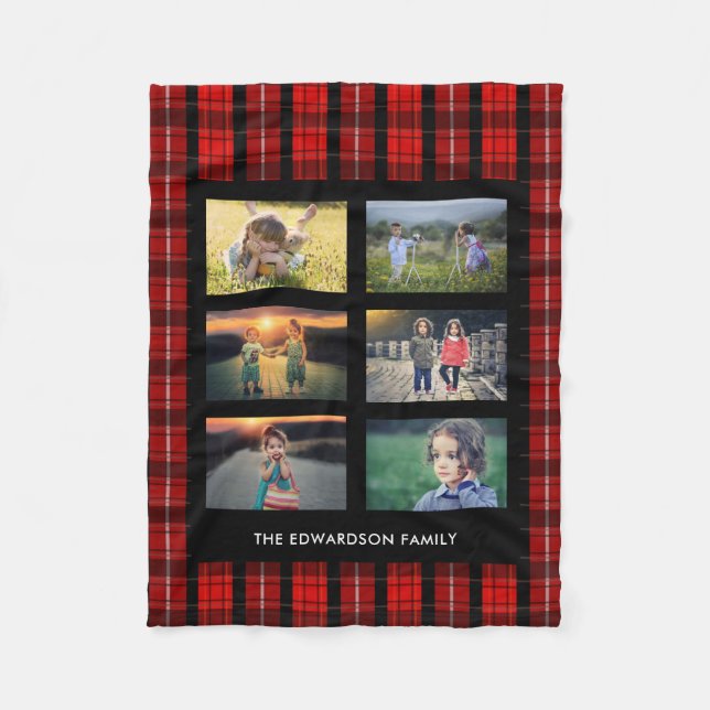 Create your own family photo collage buffalo plaid fleece blanket (Front)