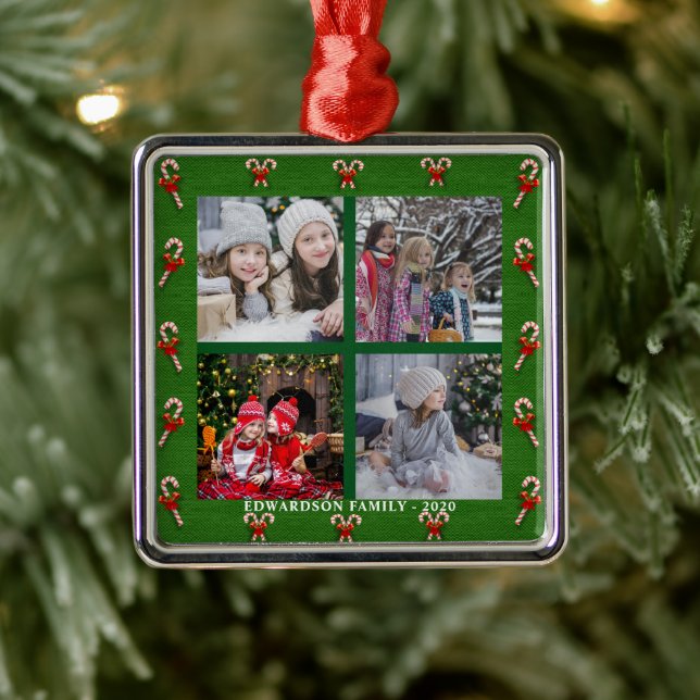Create your own family photo collage Christmas Metal Ornament (Tree)