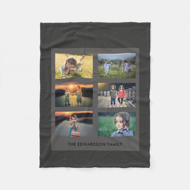 Create your own family photo collage dark grey fleece blanket (Front)