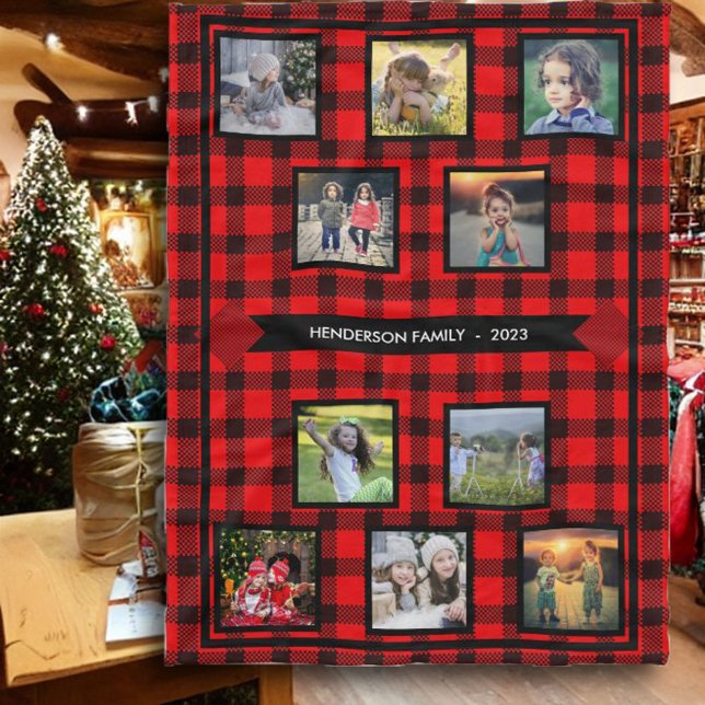 Create your own family photo collage family name fleece blanket (Create your own family photo collage rustic fleece blanket.)