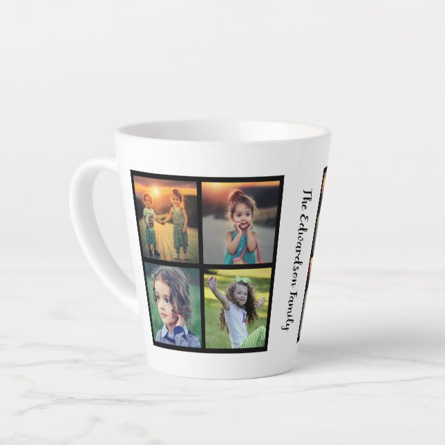 Create your own family photo collage family name latte mug (Left Angle)
