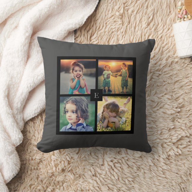 Create your own family photo collage grey cushion (Blanket)