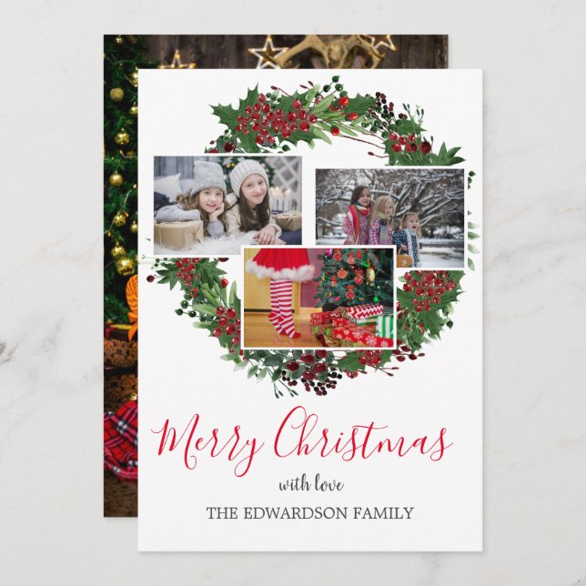 Create your own family photo collage Merry Holiday Card (Front/Back)