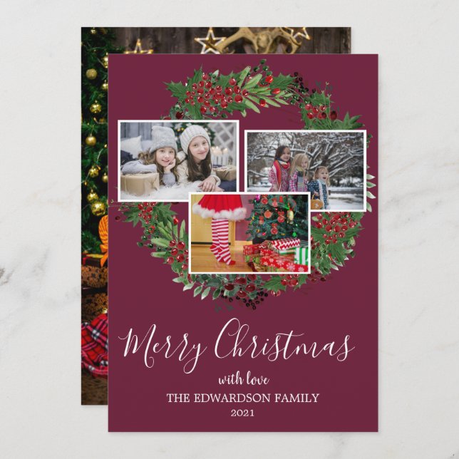Create your own family photo collage Merry Holiday Card (Front/Back)