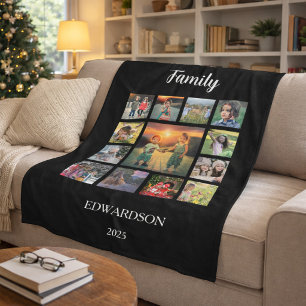 Create your own family photo collage monogram name fleece blanket