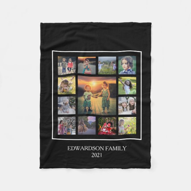 Create your own family photo collage monogram name fleece blanket (Front)