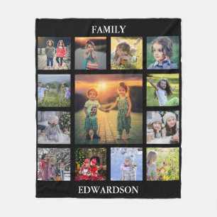 Create your own family photo collage monogram name fleece blanket