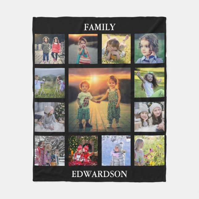 Create your own family photo collage monogram name fleece blanket (Front)