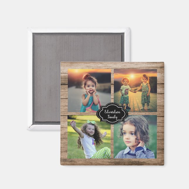 Create your own family photo collage monogram name magnet (Front/Back)