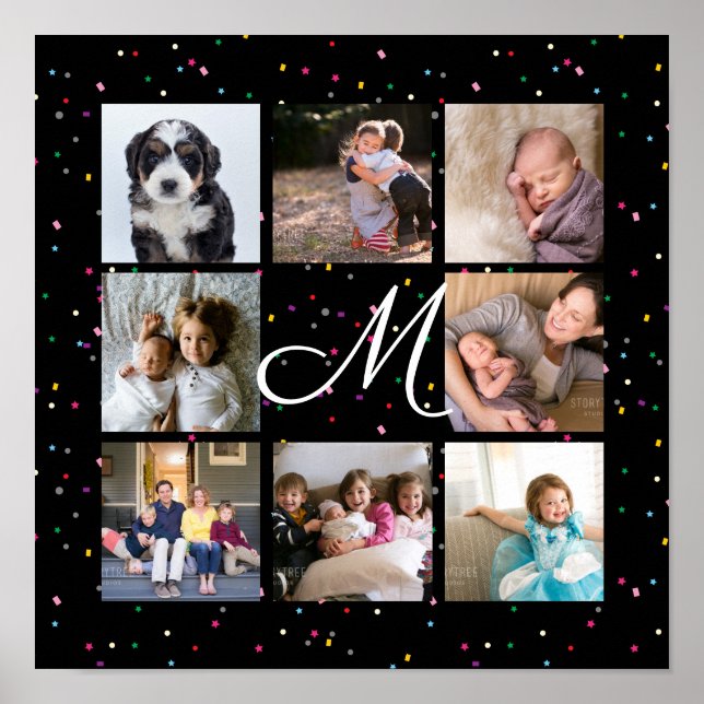Create Your Own Family Photo Collage Monogram Poster (Front)