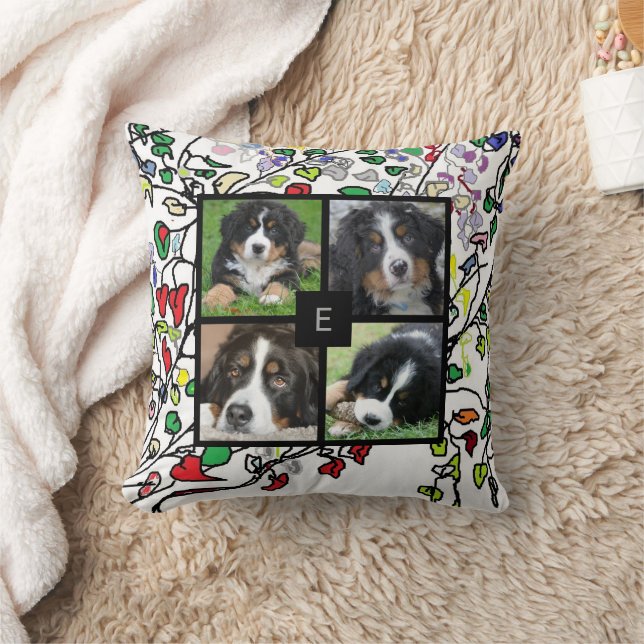Create your own family photo collage monogrammed cushion (Blanket)