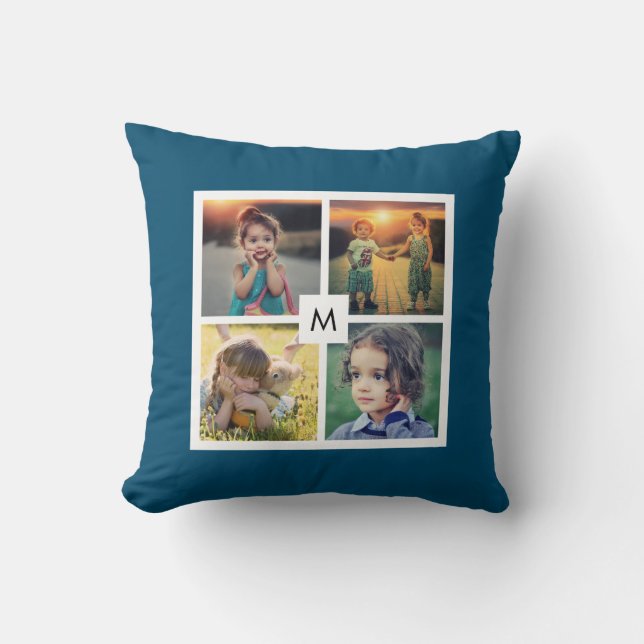 Create your own family photo collage monogrammed cushion (Front)