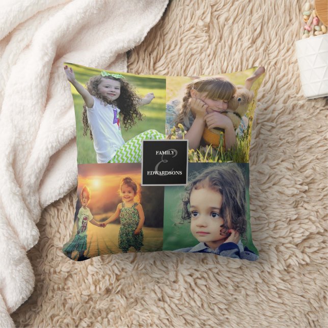 Create your own family photo collage monogrammed cushion (Blanket)