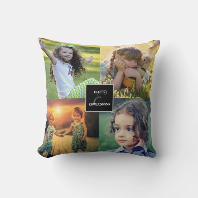 Create your own family photo collage monogrammed cushion (Front)