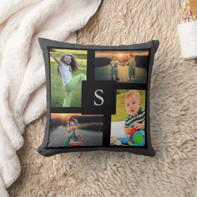 Create your own family photo collage monogrammed cushion (Blanket)