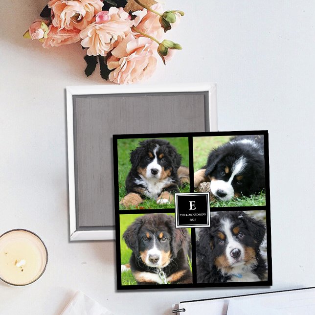 Create your own family photo collage monogrammed magnet (Create your own family photo collage monogrammed magnet. A very personal and unique magnet.)