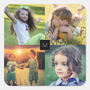 Create your own family photo collage monogrammed square sticker