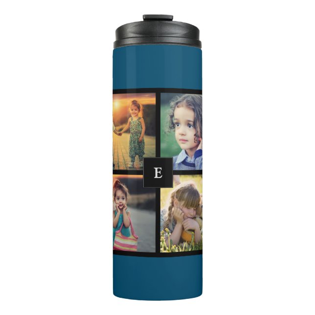 Create your own family photo collage monogrammed thermal tumbler (Front)