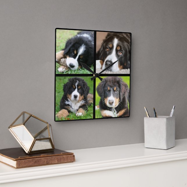 Create your own family photo collage square wall clock (Office)