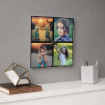 Create your own family photo collage square wall clock<br><div class="desc">Lovely keepsake wall clock.
You can add your own 4 photos and create a very personal and unique clock.</div>