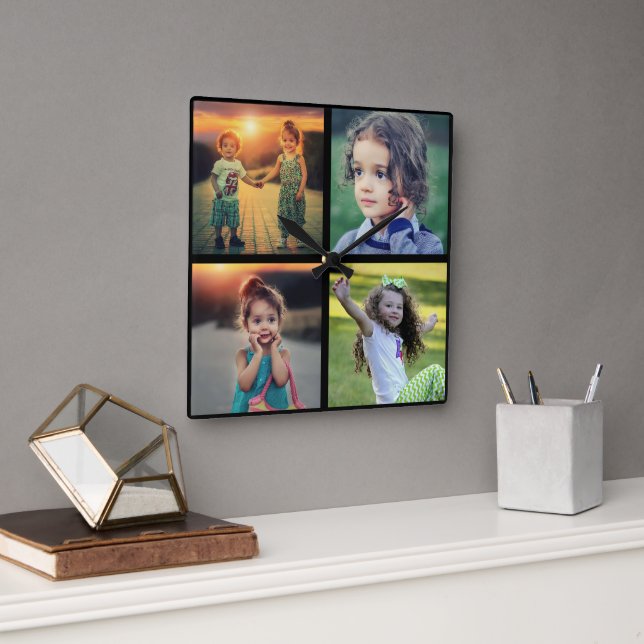 Create your own family photo collage square wall clock (Office)