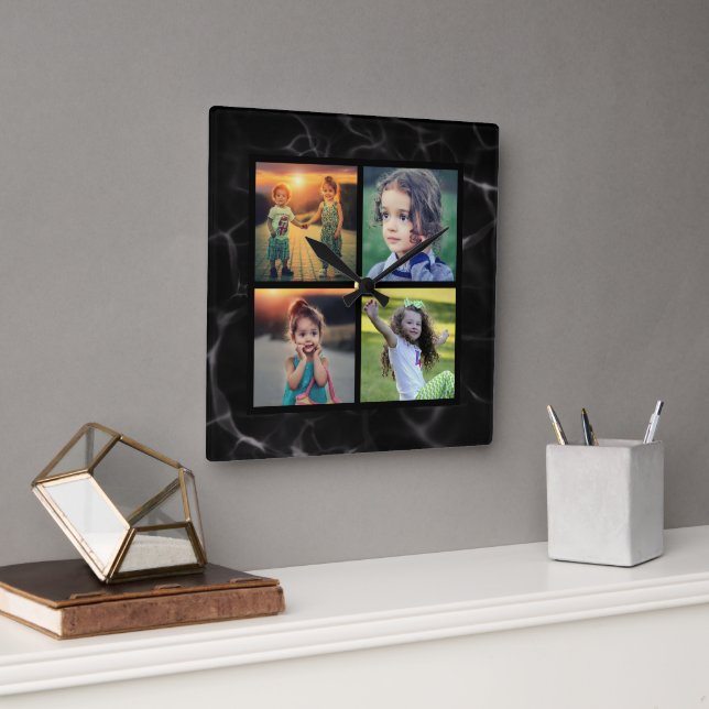 Create your own family photo collage square wall clock (Office)
