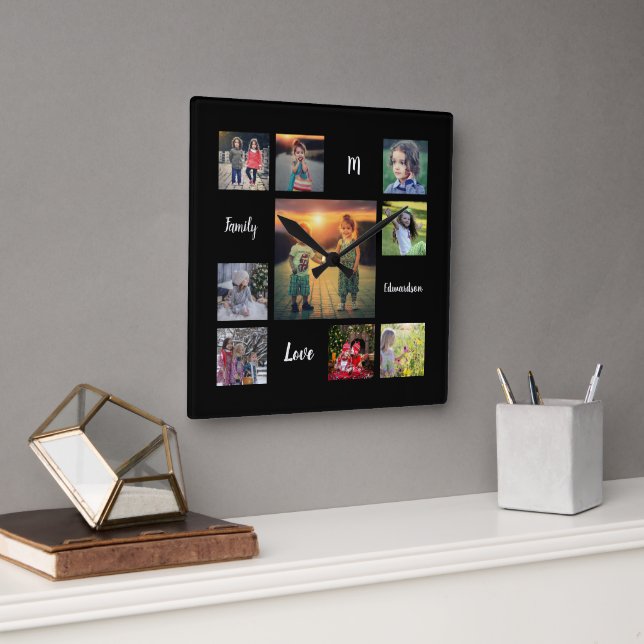 Create your own family photo collage unique square wall clock (Office)