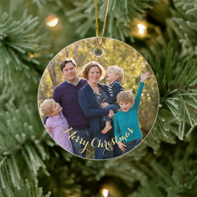 Create Your Own Family Photo Holiday Christmas Ceramic Ornament (Tree)